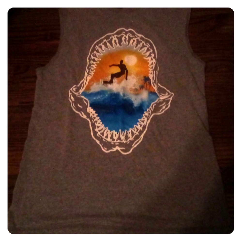 Grey shark tank top.